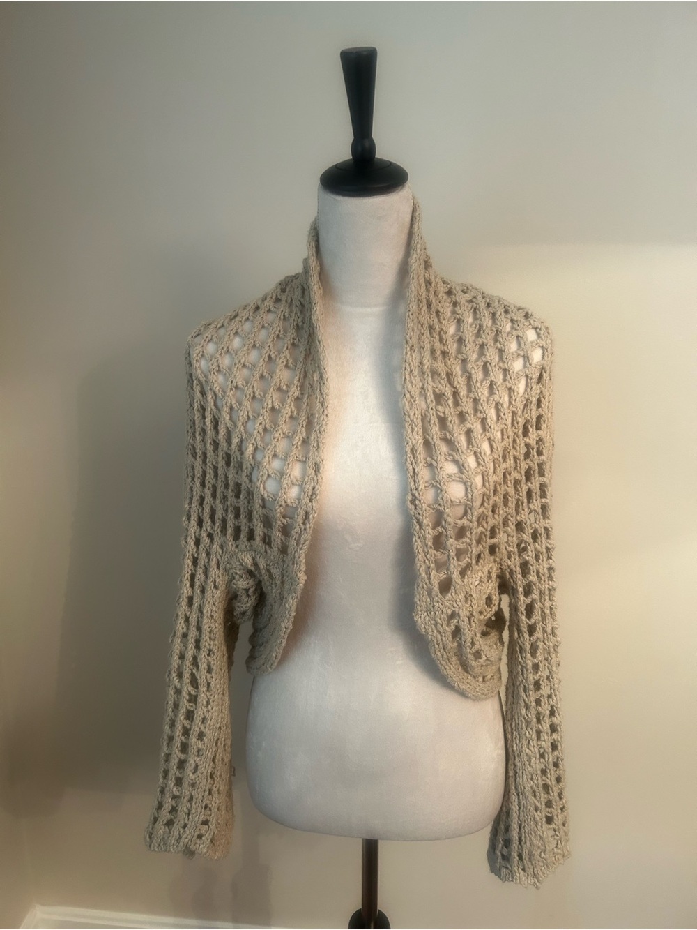 Free People Beige Open-Weave Crochet Shrug